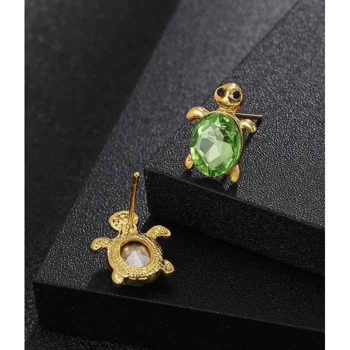 Zircon Turtle Stud Earrings for Women Zinc Alloy Beach Jewelry Accessories