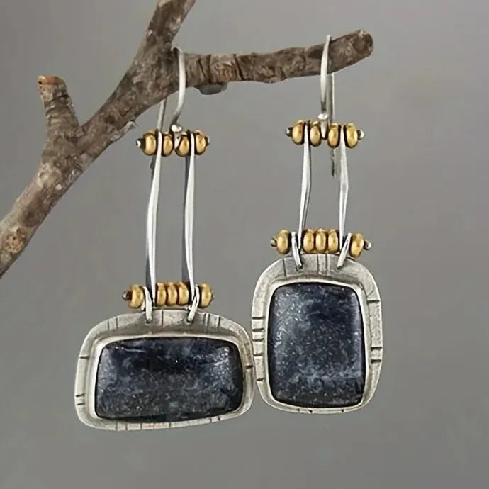 Retro Silver Metal Inlaid Resin Drop Earrings for Women’s Parties Engagements