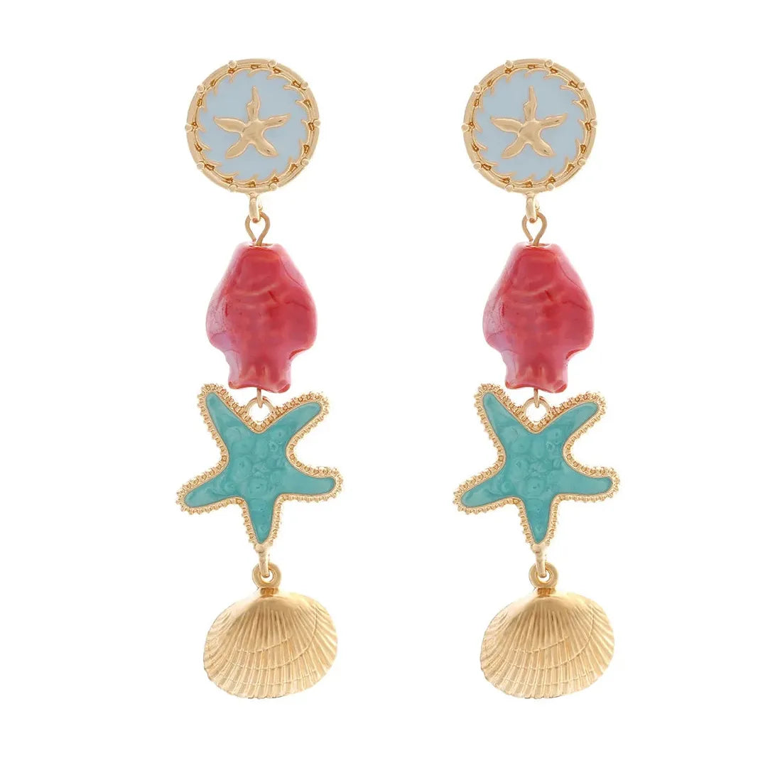 Boho Ceramic Sea Star Shell Fish Drop Earrings for Women Beach Jewelry Vacation