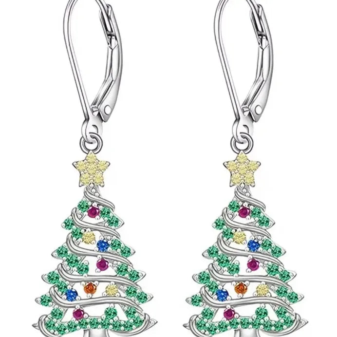 Elegant Bling Cubic Zirconia Christmas Tree Drop Earrings for Women Gift