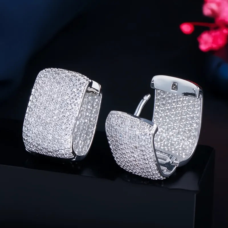 Full Cubic Zirconia Hoop Earrings for Women Bling Bling Luxury Bridal Wedding Jewelry