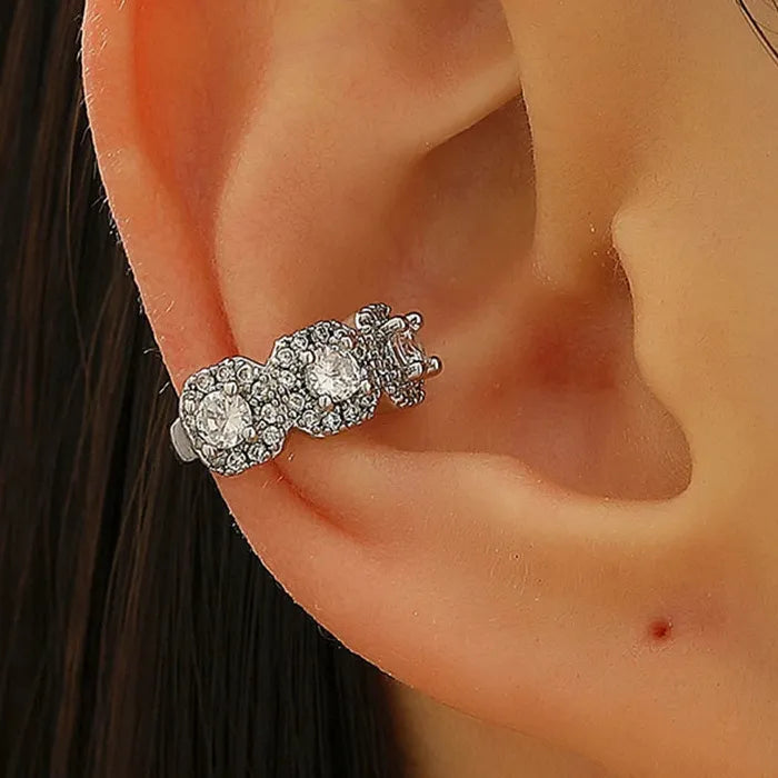 Vintage Punk Hip Hop Clip Earrings Zinc Alloy Rhinestone Gift