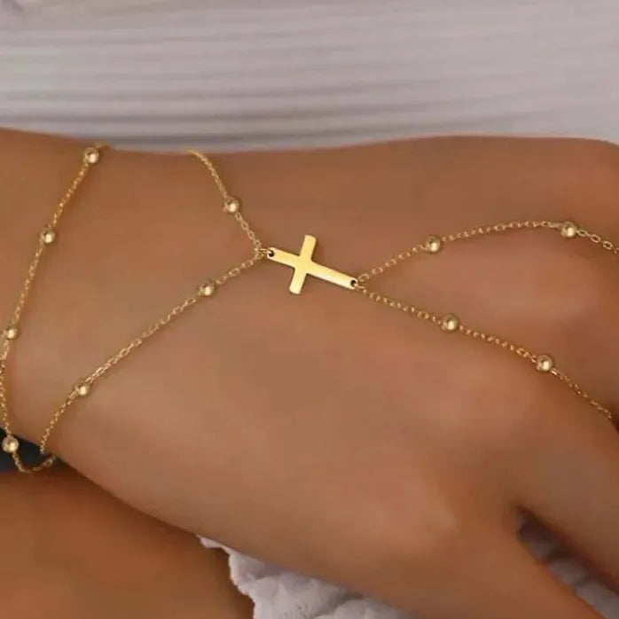 Metal Double Layer Cross Bracelet for Women Adjustable Fashion Jewelry