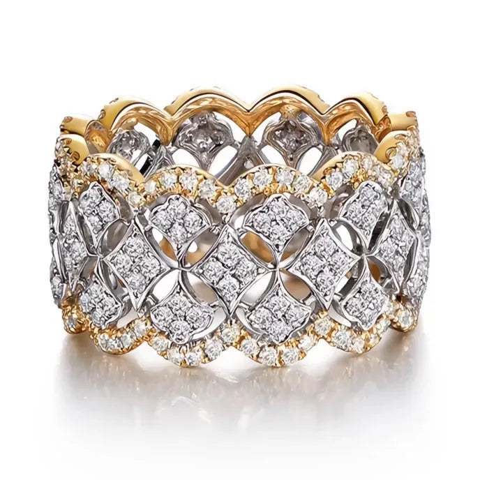 Women’s Two Tone Brass Hip Hop Rock Rings with Cubic Zirconia Hollow Leaf Design Party Jewelry