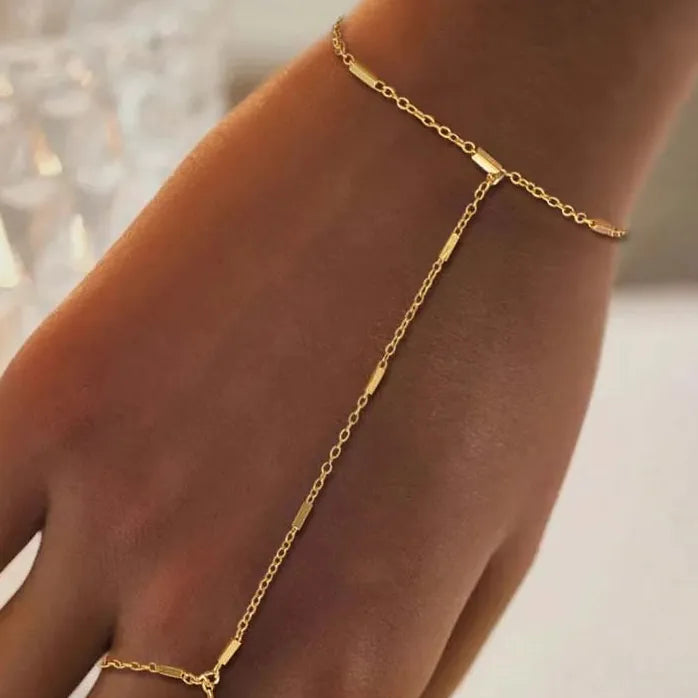 Gold Color Square Hand Chain Bracelet for Women Link Jewelry Gift