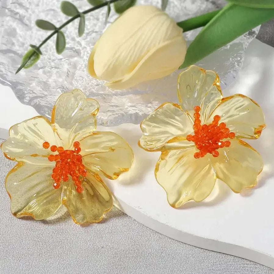 2025 Acrylic Transparent Flower Stud Earrings for Women Large Colorful Nature Jewelry