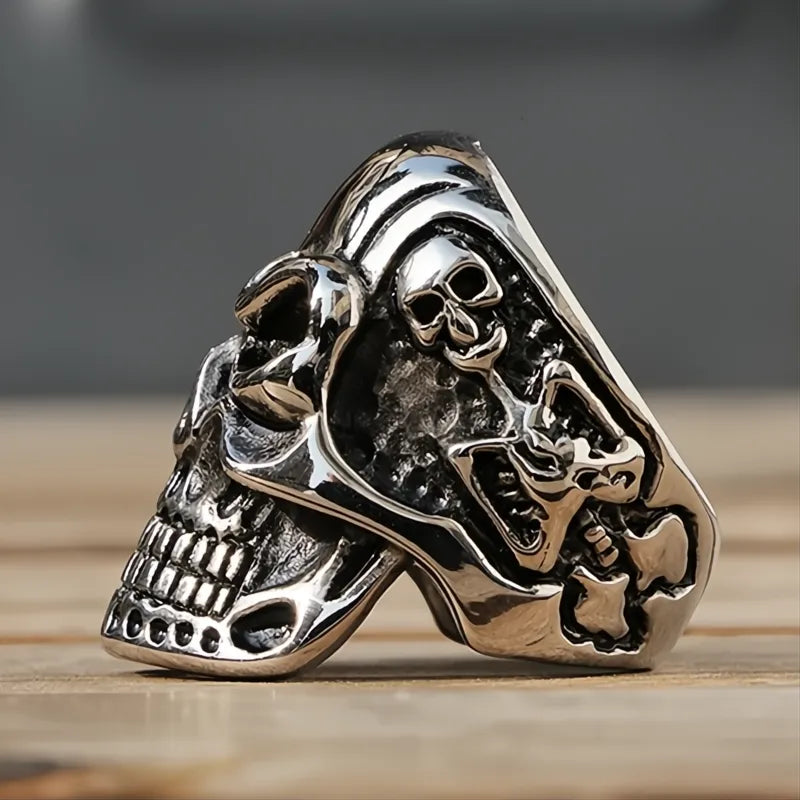 Kapala Skull Ring Men Boys 316L Stainless Steel Gothic Biker Neo-Gothic Motor Ring 7-14