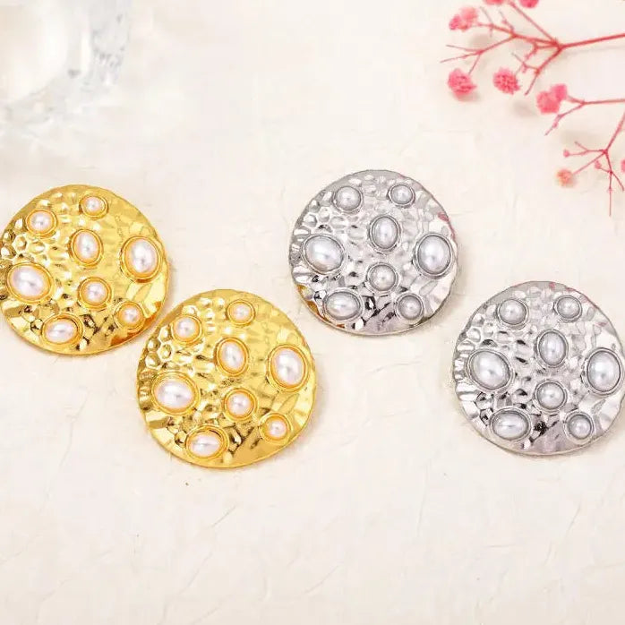 Bohemian Pearl Drop Earrings for Women Round Inlay Jewelry Gift Elegant