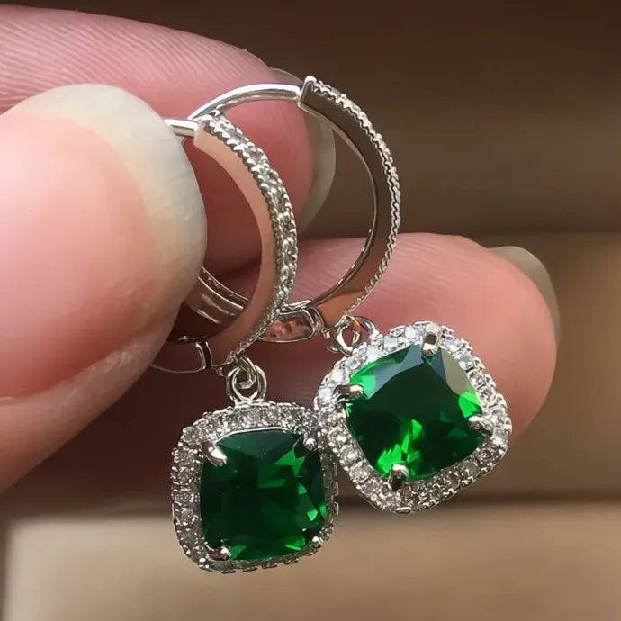 Blue Pink Green White Cubic Zirconia Geometric Dangle Earrings Silver Brass