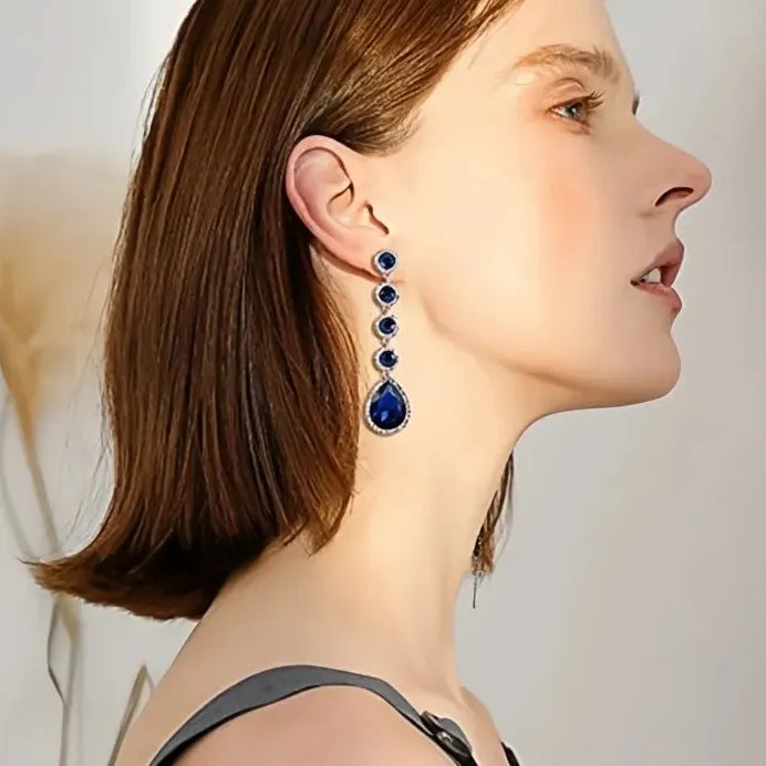Blue Cubic Zirconia Geometric Drop Earrings for Women Wedding Jewelry