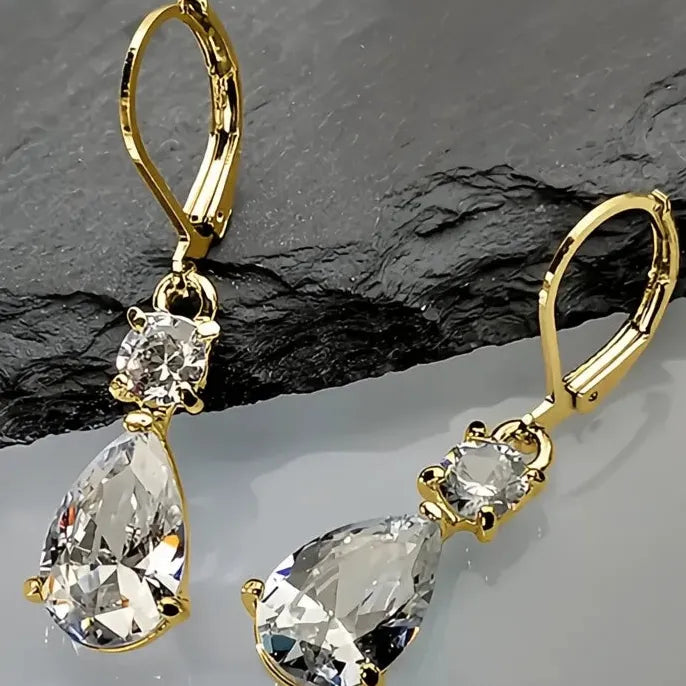 White Pink Red Waterdrop CZ Drop Earrings Elegant Wedding Party Jewelry for Women
