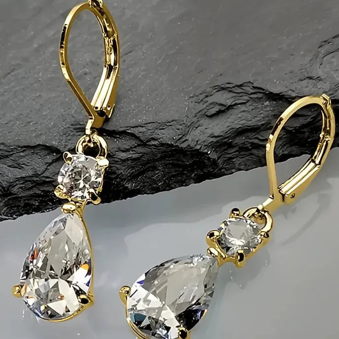 White Pink Red Waterdrop Cubic Zirconia Drop Earrings Elegant Wedding Party Jewelry for Women