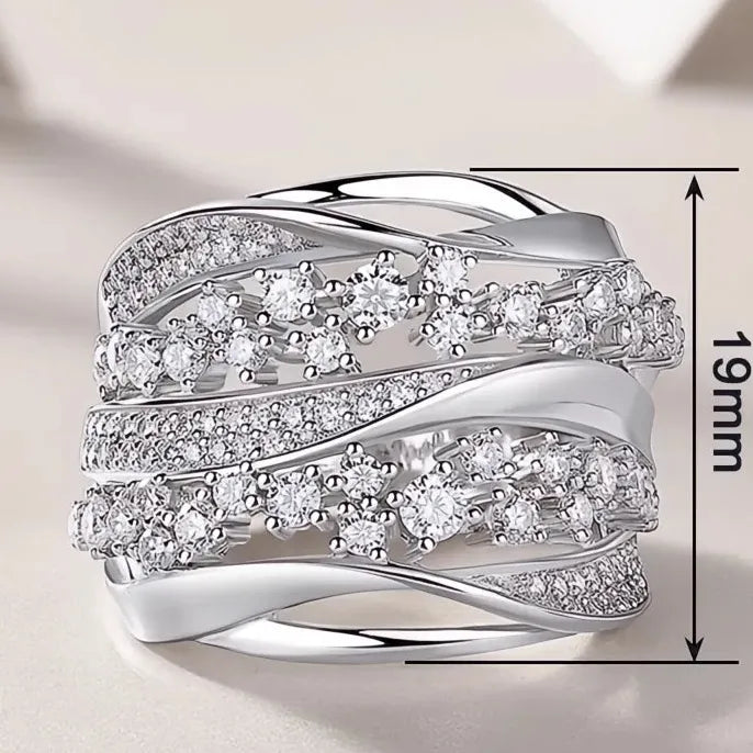 Women's Luxury Wave Brass CZ Geometric Cocktail Ring for Wedding & Party