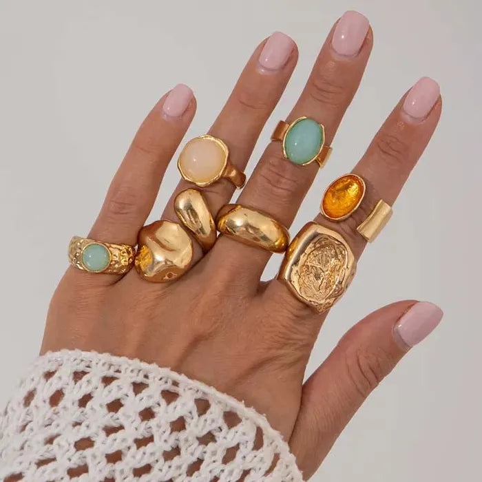 5Pcs Vintage Gold Adjustable Irregular Rings Set for Women Fashion Jewelry