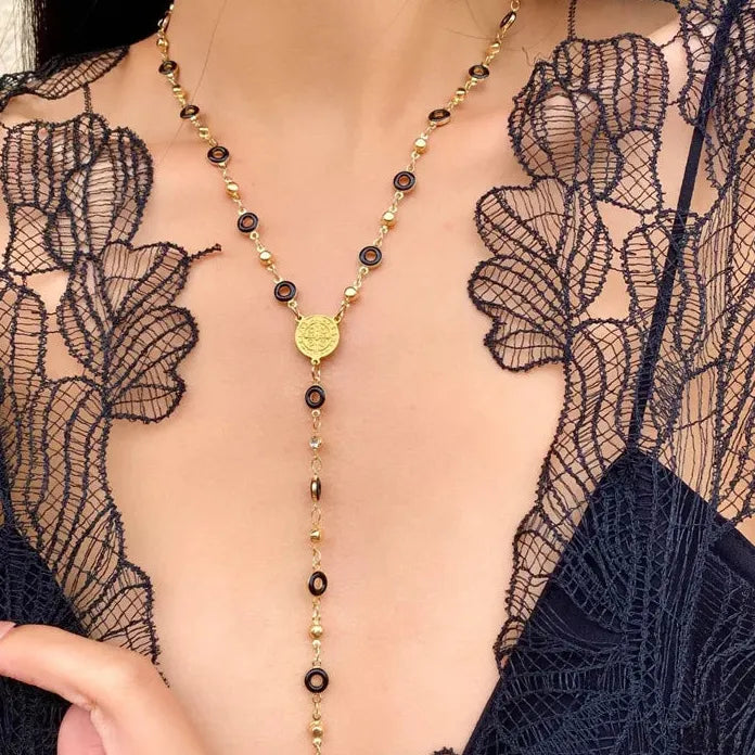 Bohemian Y-Shaped Copper Necklace with Colorful Crystal Zircon Gold Chain