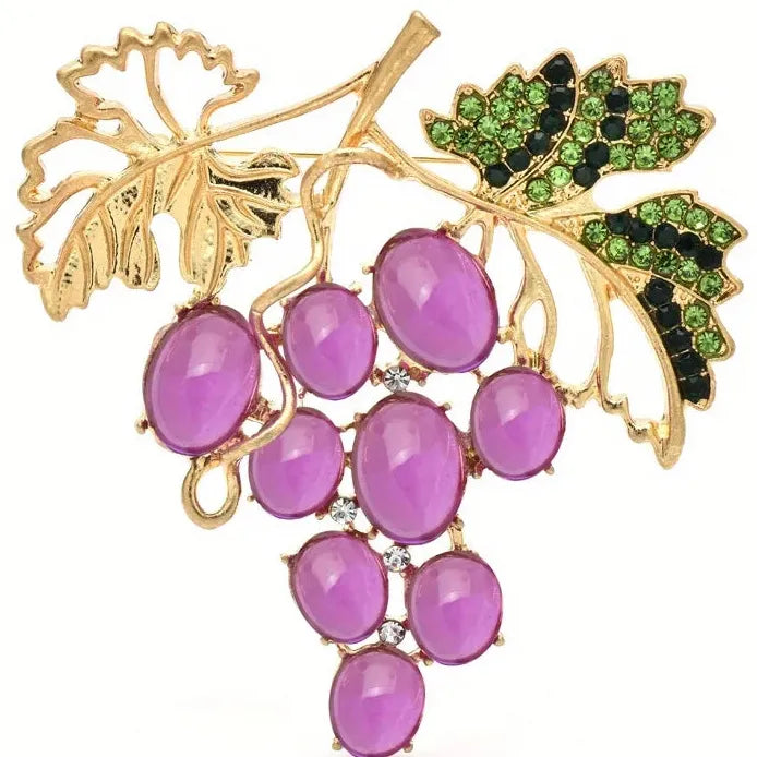 Women's Retro 3D Grape Rhinestone Brooch Pin for Dress Party Accessory
