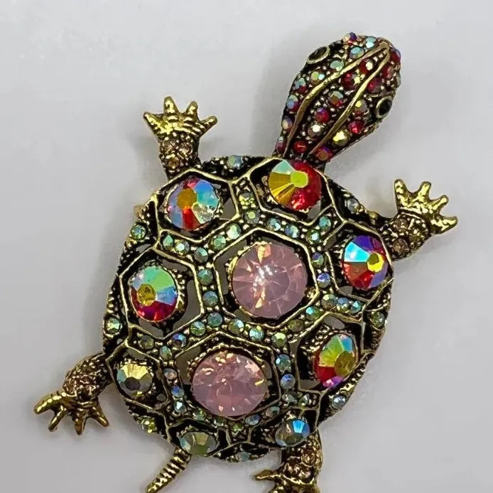 Women's Vintage Turtle Animal Brooch Diamond Studded Small Pin Accessory