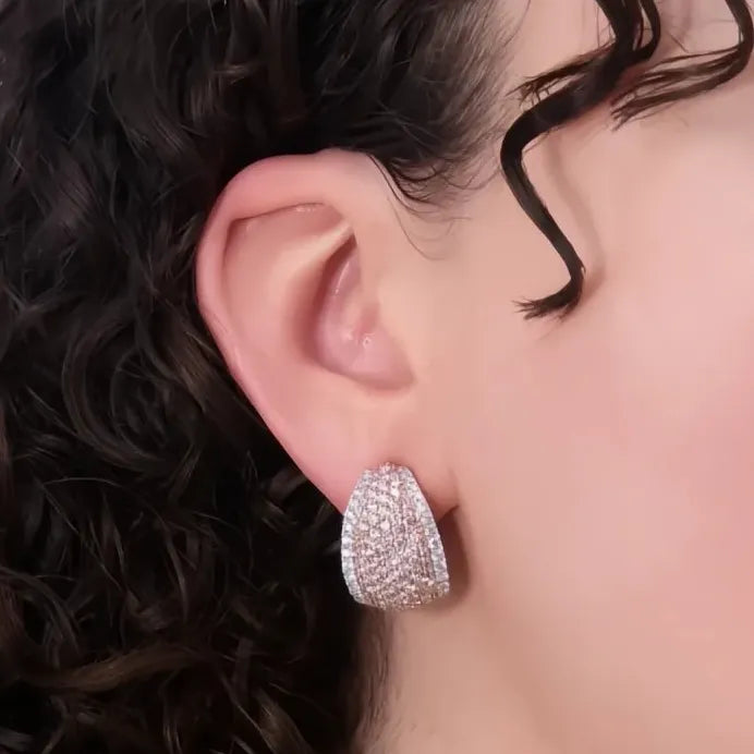 Two Tone Geometric Cubic Zirconia Drop Cuff Earrings for Women Gift