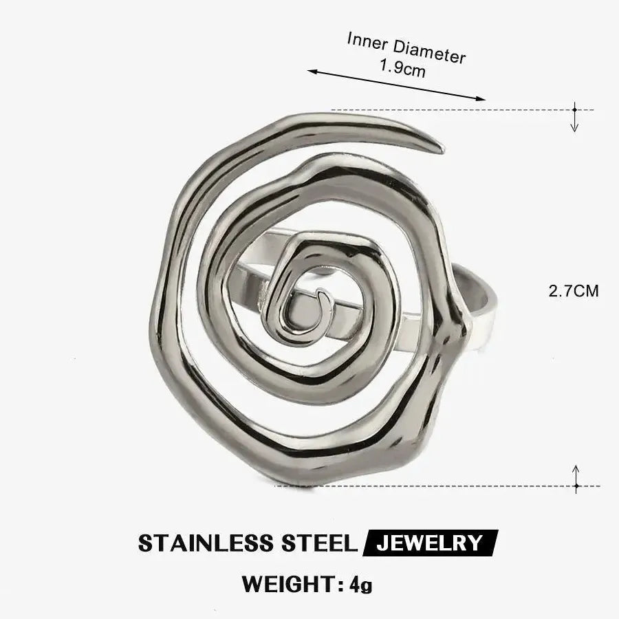 Adjustable Spiral Stainless Steel Geometric Cocktail Ring Women Men Gift Jewelry