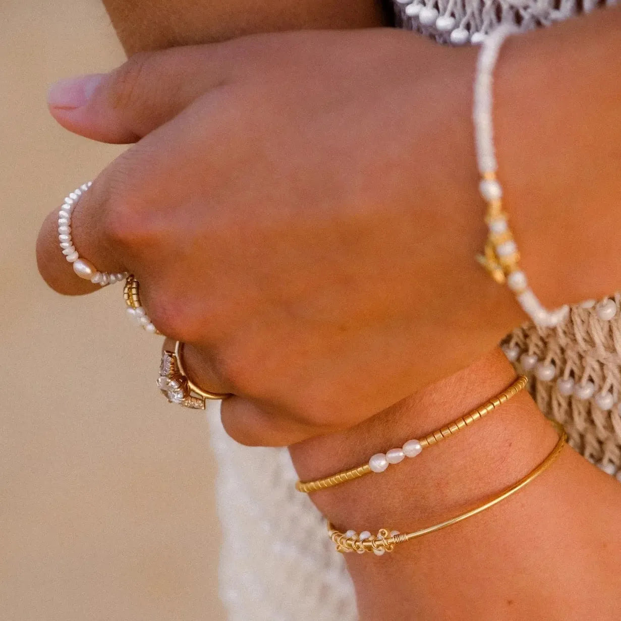 18K Gold Plated Stainless Steel Freshwater Pearl Baroque Charm Bracelet Women