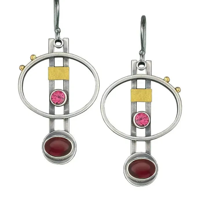 Retro Hollow Circular Synthetic Red Zircon Earrings Bohemian Jewelry
