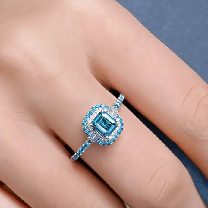 Sky Blue Cubic Zirconia Geometric Brass Wedding Ring for Women