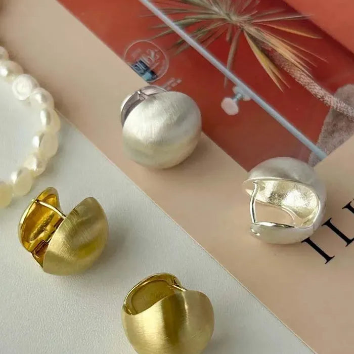 2026 Brushed Frosted Metal Spherical Hoop Earrings Gold Ball Jewelry