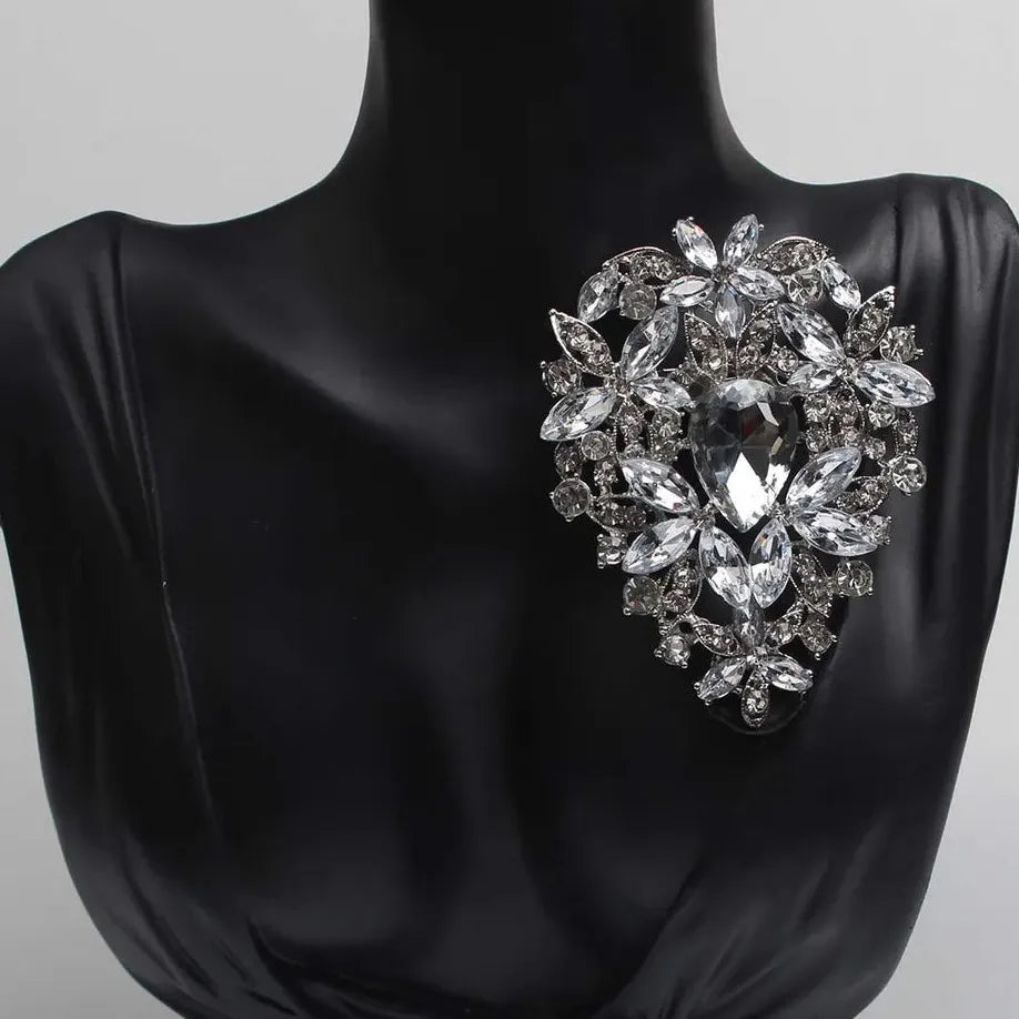 Classic Rhinestone Skeleton Flower Brooch Women’s Coat Pin Elegant Style