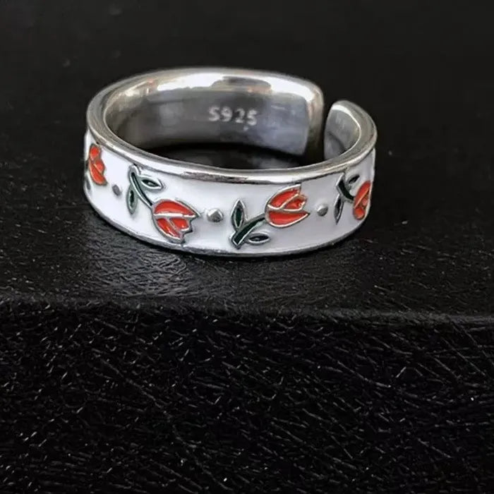 French Style Retro Adjustable Plant Ring Women Jewelry Gift Vintage Charm