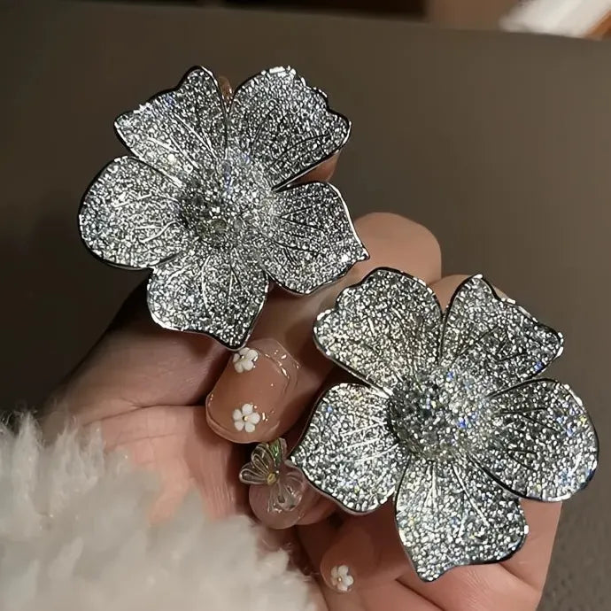 Big Flower Cubic Zirconia Geometric Stud Earrings Wedding Jewelry for Women