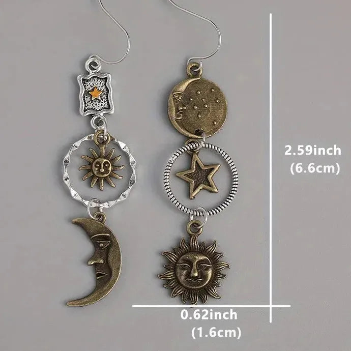 Greek Mythology Sun Moon Pendant Earrings Women Zinc Alloy Party Jewelry Gift