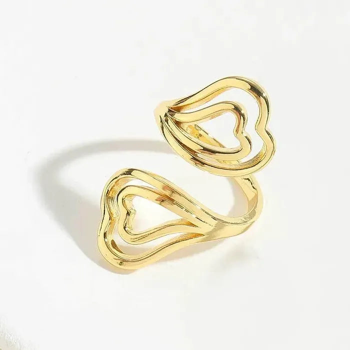 Stainless Steel Double Heart Open Ring Simple Hollow Jewelry Gift for Women
