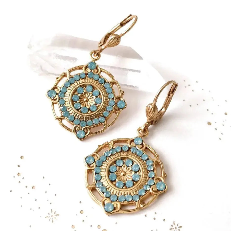Vintage Gold Inlaid Light Blue Resin Drop Earrings Bohemian Geometric Jewelry Gift