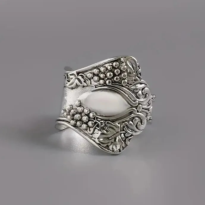 Punk Metal Carved Print Adjustable Silver Ring for Women Men Hip Hop Gift