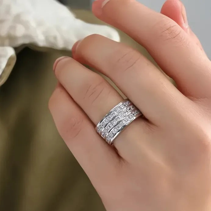 Three-Lines CZ Bridal Wedding Band for Women Sparkling Silver Ring