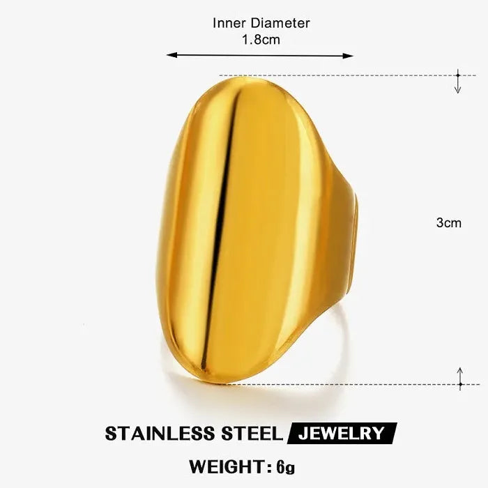 Adjustable Vintage Geometric Stainless Steel Wide Oval Ring for Women Gold Tone