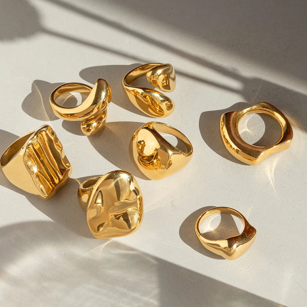 18k Gold Plated Geometric Chunky Stainless Steel Ring Unisex Gift