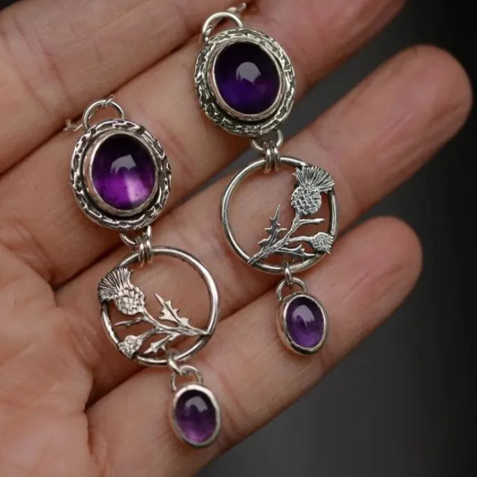 Retro Bohemian Purple Synthetic Stone Drop Earrings Women Ethnic Beach Party