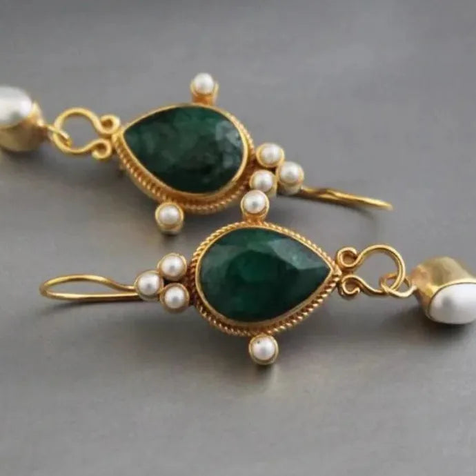 Vintage Court Gold Women's Zinc Alloy Drop Earrings Ethnic Style Stone Jewelry Gift