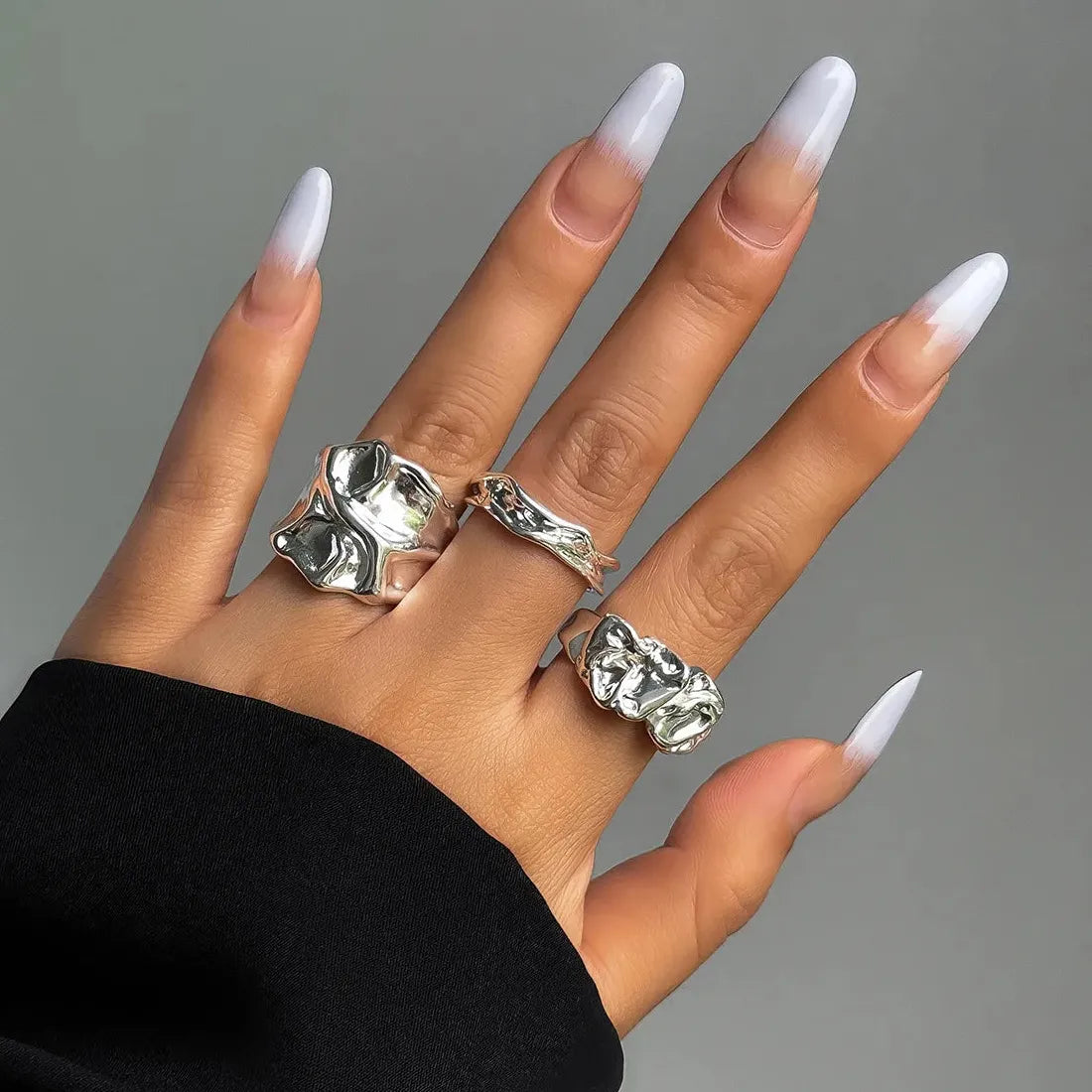 Folded Lava Metal Zircon Adjustable Rings Set Vintage Punk Jewelry Men Women