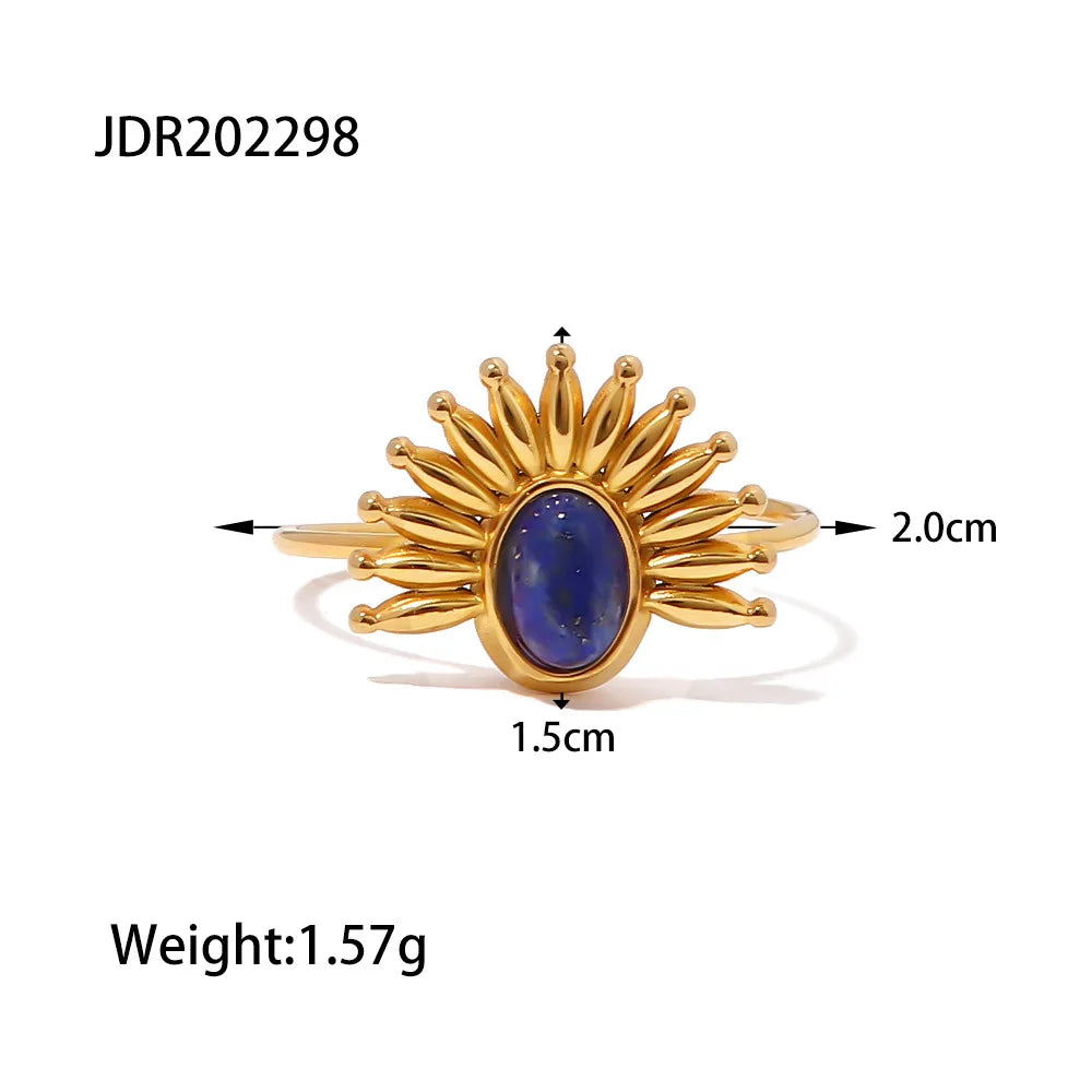 18K Gold Plated Goth Evil Eye Ring Blue Natural Stone Chunky Knuckle Jewelry