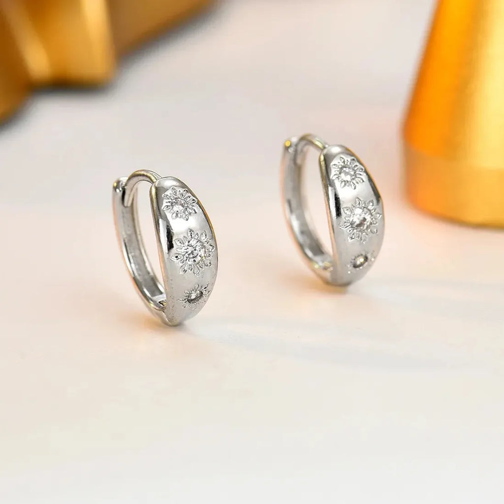 Star Huggie Hoop Earrings for Women Geometric Sun Flower Jewelry Gift