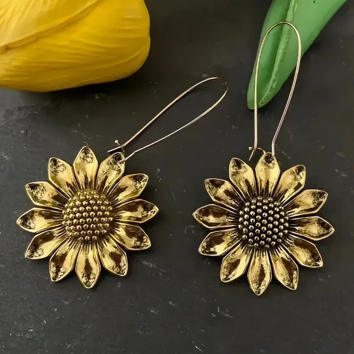 Geometric Sunflower Drop Earrings for Women Zinc Alloy Fashion Jewelry