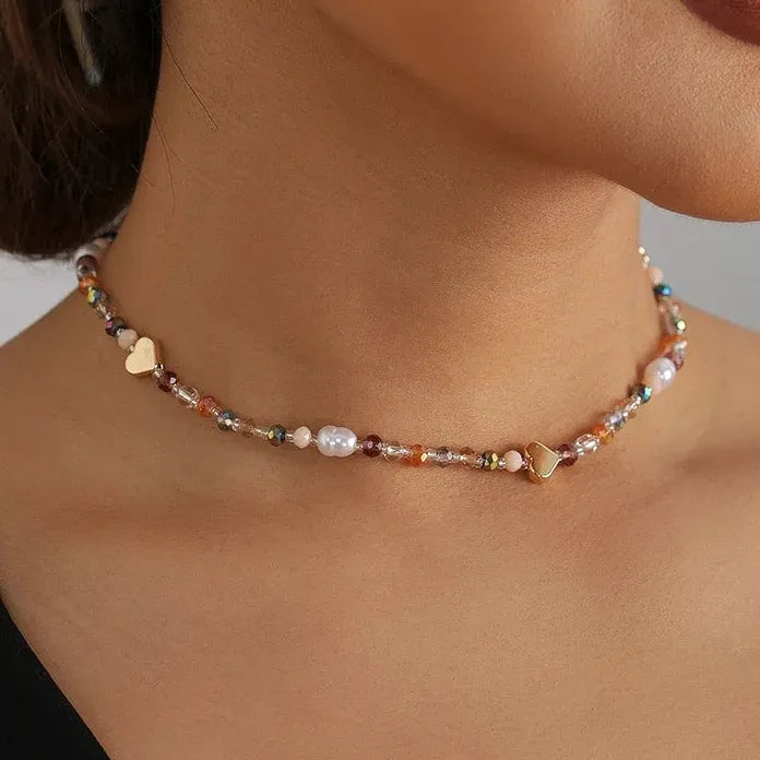 Adjustable Colourful Resin Heart Star Pearl Necklace for Women Gift