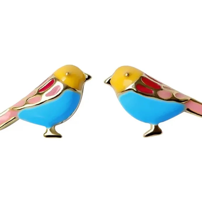 Handmade Colorful Bird Geometric Enamel Stud Earrings for Women Party