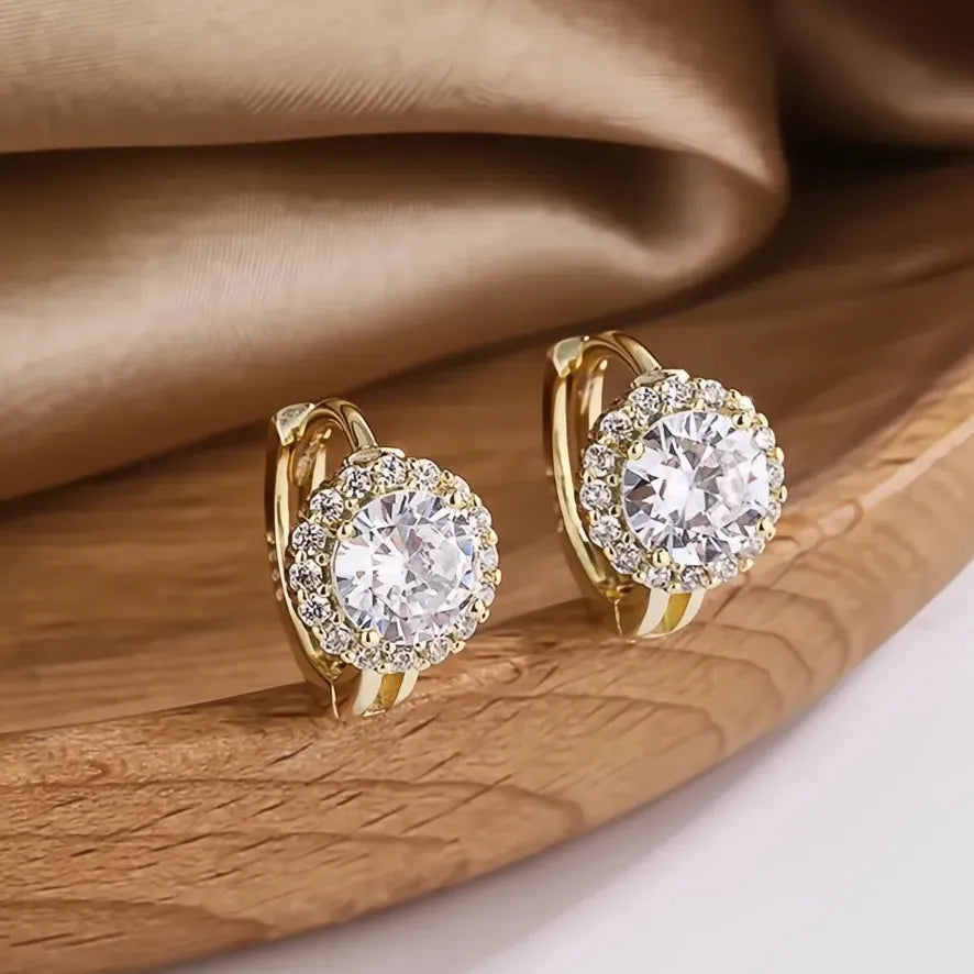 Geometric Silver & Gold Hoop Earrings with Round Cubic Zirconia Stones