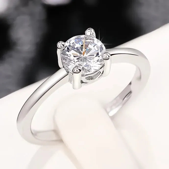 Classic Geometric Cubic Zirconia Wedding Engagement Ring for Women Brass