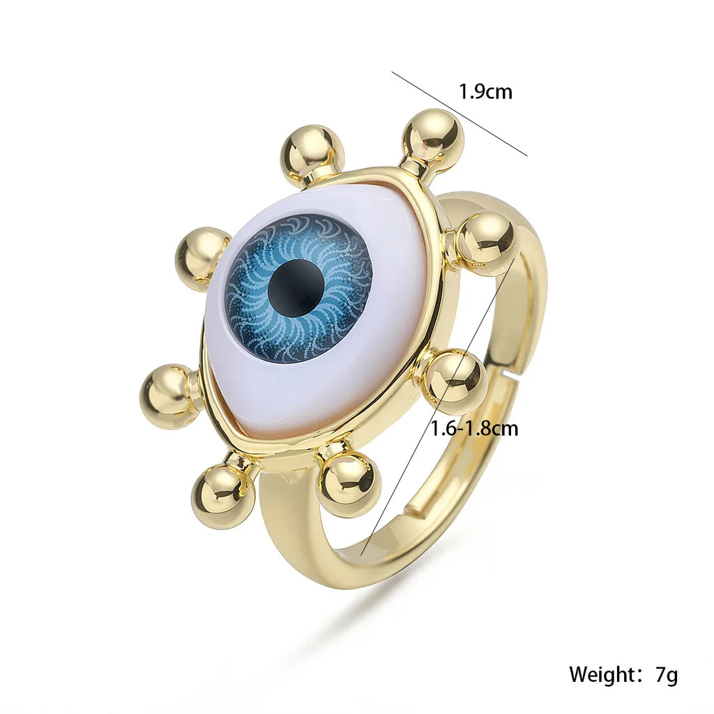 Stainless Steel 18k Gold Plated Chunky White Opal Evil Eye Geometric Ring Women