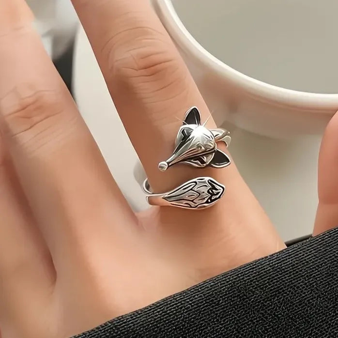 Vintage Adjustable Brass Fox Animal Ring for Women Jewelry Gift