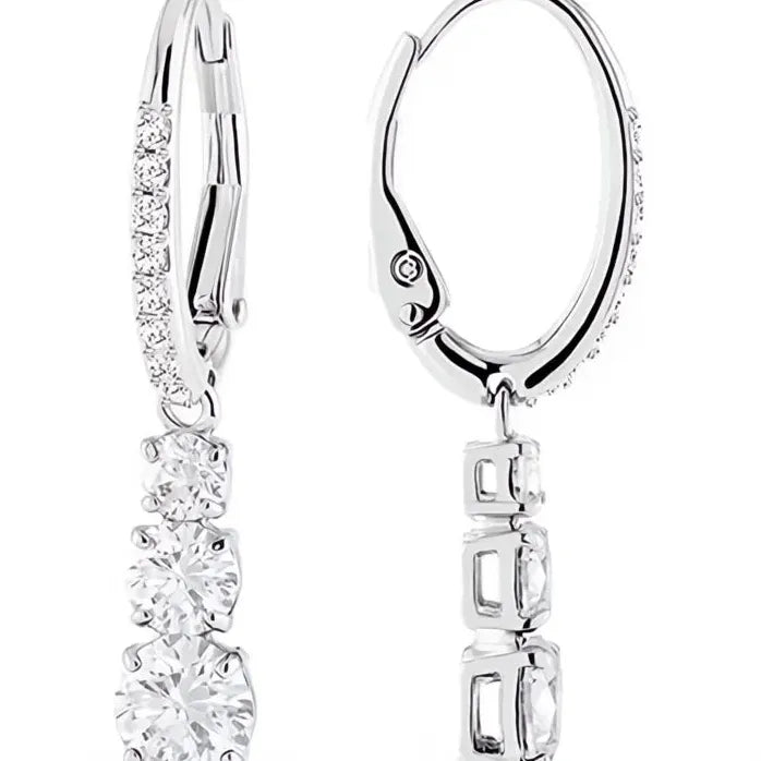Geometric Cubic Zirconia Drop Earrings for Women Silver Tone Gift